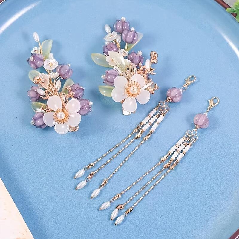 2PCS Vintage Hair Clip Chinese Style Hair Clip With Beads Tassel
