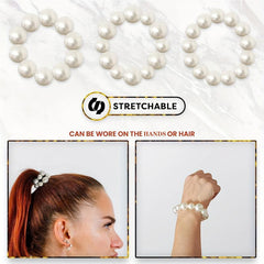 3pcs Faux Pearl Bracelet Hair Tie Resin Hair Rope Elastic Ponytail Holder