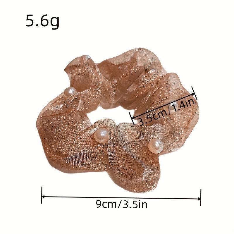 Pearl Organza Scrunchies Hair Tie Style Hair Rope Ponytail Holder