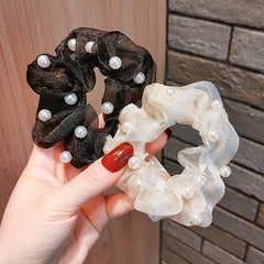 Pearl Organza Scrunchies Hair Tie Style Hair Rope Ponytail Holder