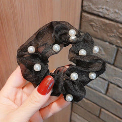 Pearl Organza Scrunchies Hair Tie Style Hair Rope Ponytail Holder