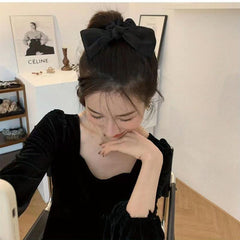 Solid Bow Hair Tie Elastic Scrunchie Ponytail Hair Rope