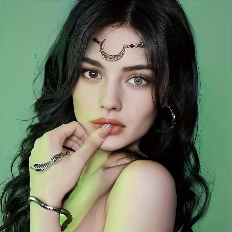 Retro Snake Headband & Moon Necklace Set
