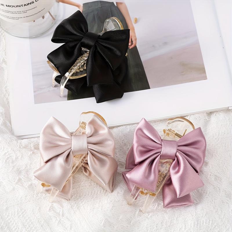 Fabric Ribbon Bow Hair Claw Clip Large Duck Billed Clip