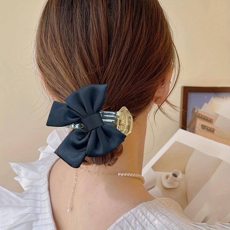 Fabric Ribbon Bow Hair Claw Clip Large Duck Billed Clip