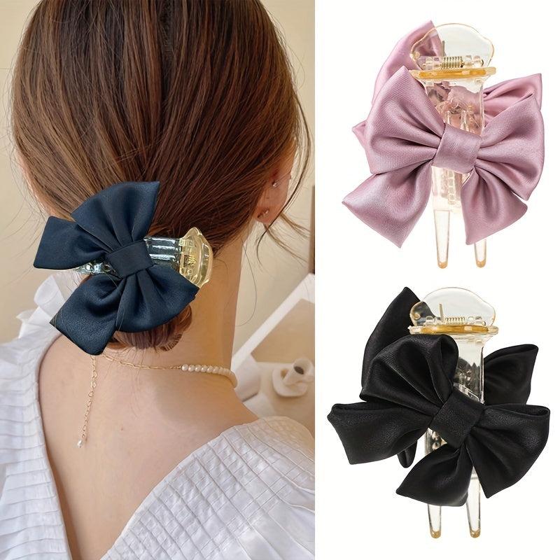 Fabric Ribbon Bow Hair Claw Clip Large Duck Billed Clip