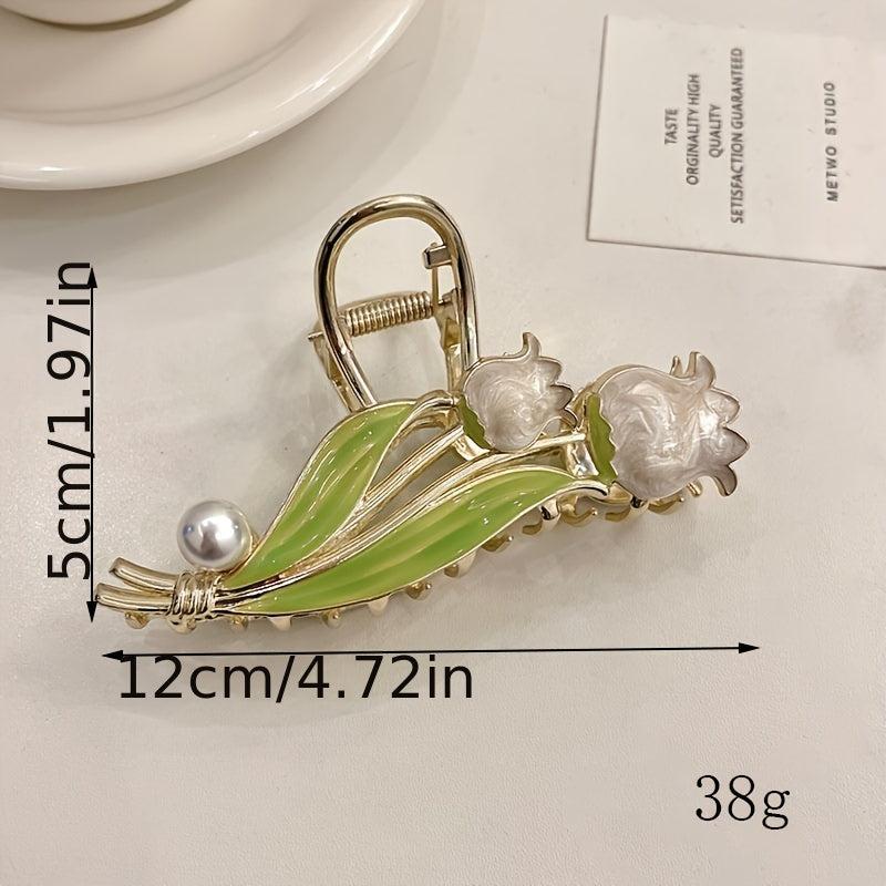 Lily Flower Tulip Hair Claw Faux Pearl Hair Clip