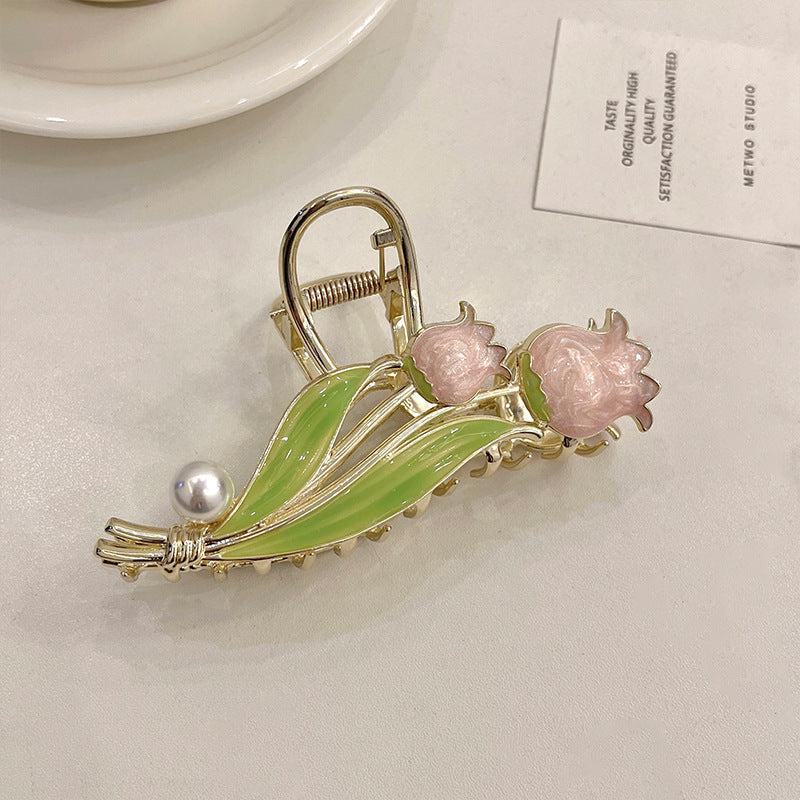 Lily Flower Tulip Hair Claw Faux Pearl Hair Clip