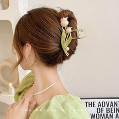 Lily Flower Tulip Hair Claw Faux Pearl Hair Clip