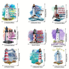 9pcs Lighthouse Prints Iron on Transfer Stickers for DIY Clothing T Shirts