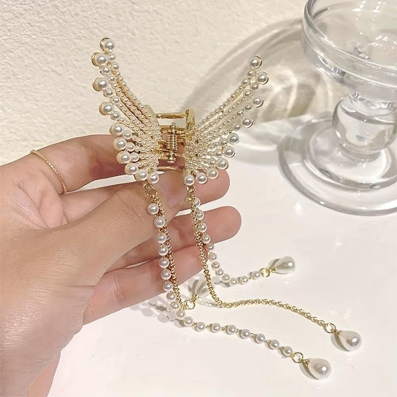 Women Tassel Hair Claw Pearl Decor Jaw Claw Hair Accessories