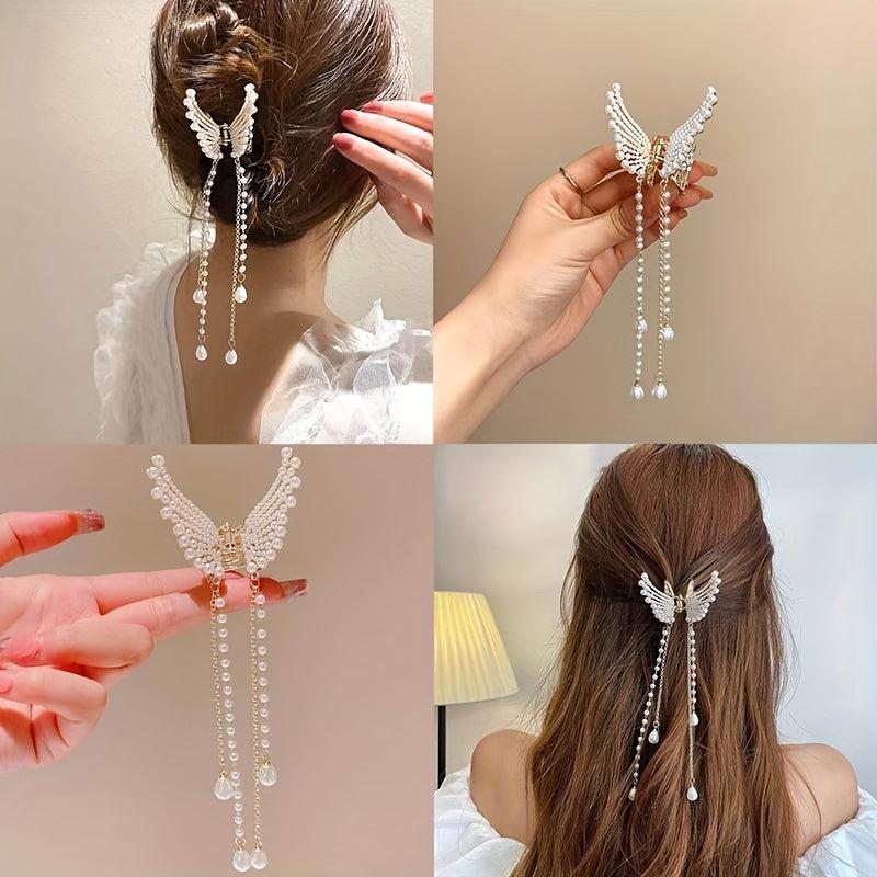 Women Tassel Hair Claw Pearl Decor Jaw Claw Hair Accessories