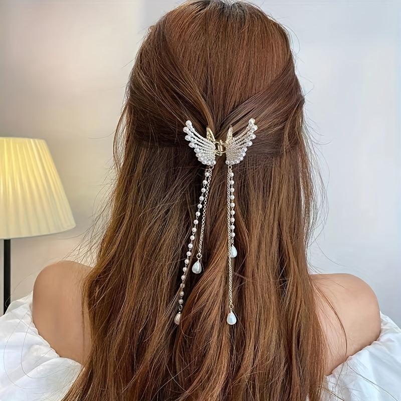 Women Tassel Hair Claw Pearl Decor Jaw Claw Hair Accessories