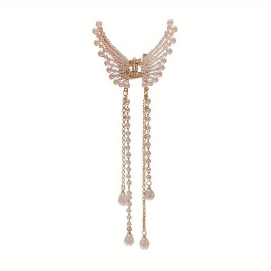 Women Tassel Hair Claw Pearl Decor Jaw Claw Hair Accessories