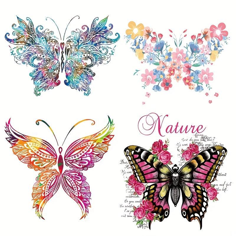4pcs Butterfly Iron on Heat Transfer Patches DIY Clothing T Shirt Denim Jacket