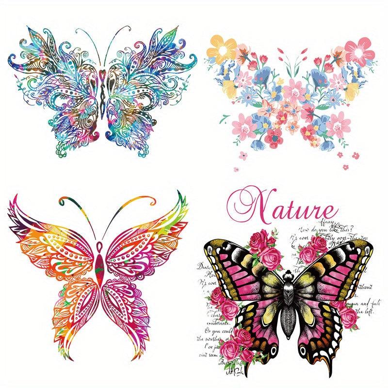 4pcs Butterfly Iron on Heat Transfer Patches DIY Clothing T Shirt Denim Jacket