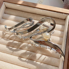 Silvery Golden Wavy Hair Claw Faux Pearl Decor Hair Claw Nonslip Ponytail Holder