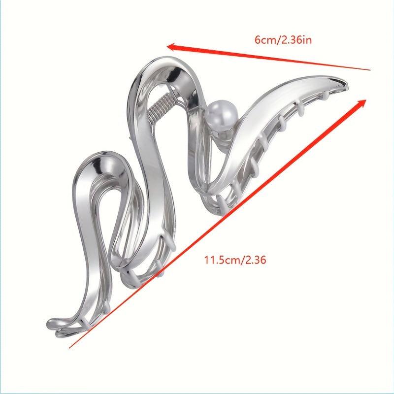 Silvery Golden Wavy Hair Claw Faux Pearl Decor Hair Claw Nonslip Ponytail Holder