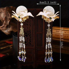 Crane & Fox Hair Clip Faux Jade Tassel Ancient Costume Hair