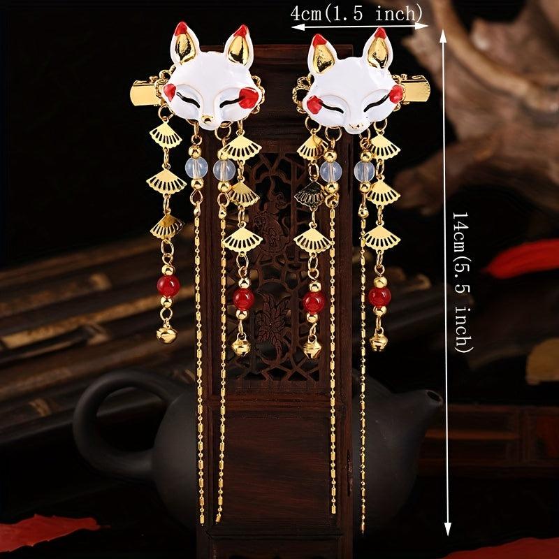 Crane & Fox Hair Clip Faux Jade Tassel Ancient Costume Hair