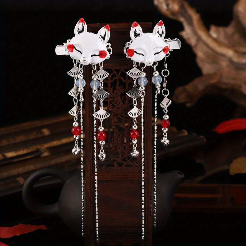 Crane & Fox Hair Clip Faux Jade Tassel Ancient Costume Hair