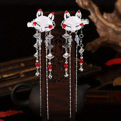 Crane & Fox Hair Clip Faux Jade Tassel Ancient Costume Hair