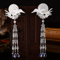 Crane & Fox Hair Clip Faux Jade Tassel Ancient Costume Hair