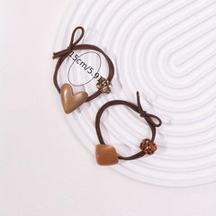 2pcs Heart Geometric Decor Hair Tie Elastic Hair Rope Glitter Rhinestone