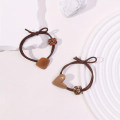 2pcs Heart Geometric Decor Hair Tie Elastic Hair Rope Glitter Rhinestone