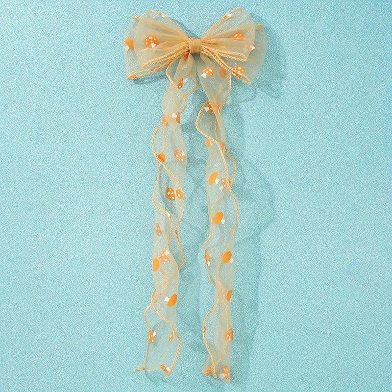Mesh Bowknot Mushroom Pattern Hair Clip with Non-Slip Back