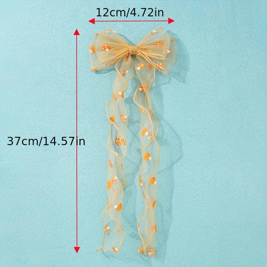 Mesh Bowknot Mushroom Pattern Hair Clip with Non-Slip Back