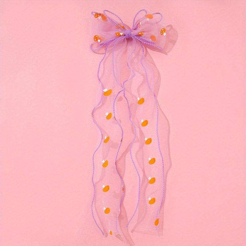 Mesh Bowknot Mushroom Pattern Hair Clip with Non-Slip Back