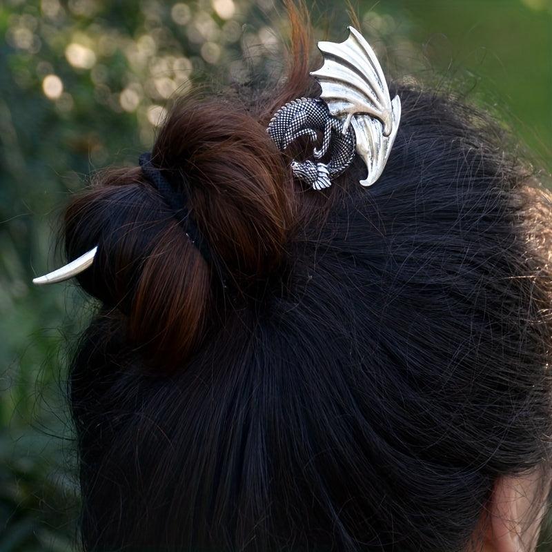 Ancient Silvery Hair Stick Flying Dragon Hair Fork Retro Style Hair Pin