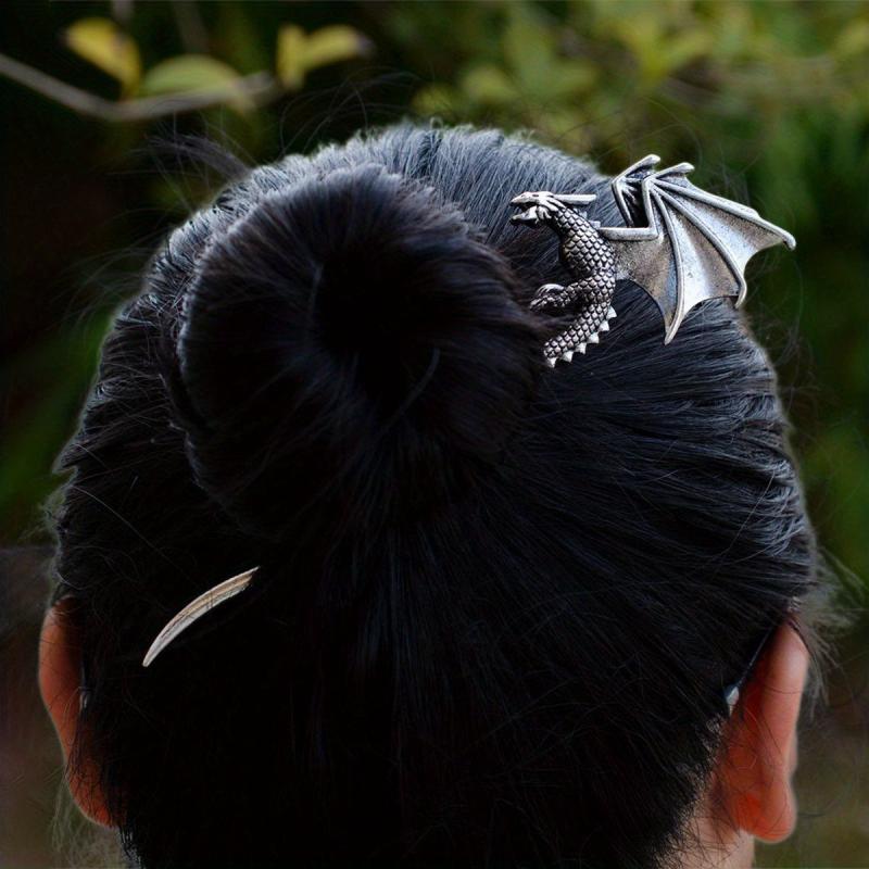 Ancient Silvery Hair Stick Flying Dragon Hair Fork Retro Style Hair Pin