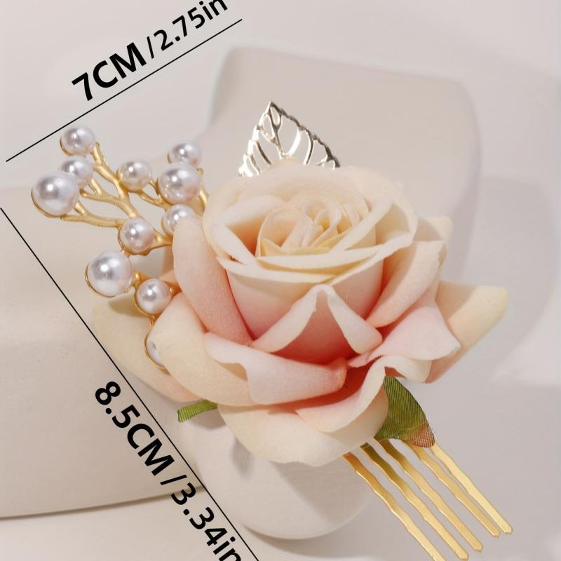 Rose & Faux Pearl Decor Hair Comb Hair Pin Wedding Headwear