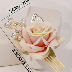Rose & Faux Pearl Decor Hair Comb Hair Pin Wedding Headwear