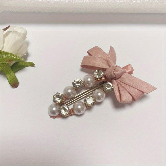 Faux Pearl Rhinestone Hair Clip Non slip Duck Billed Clip Hair Accessories