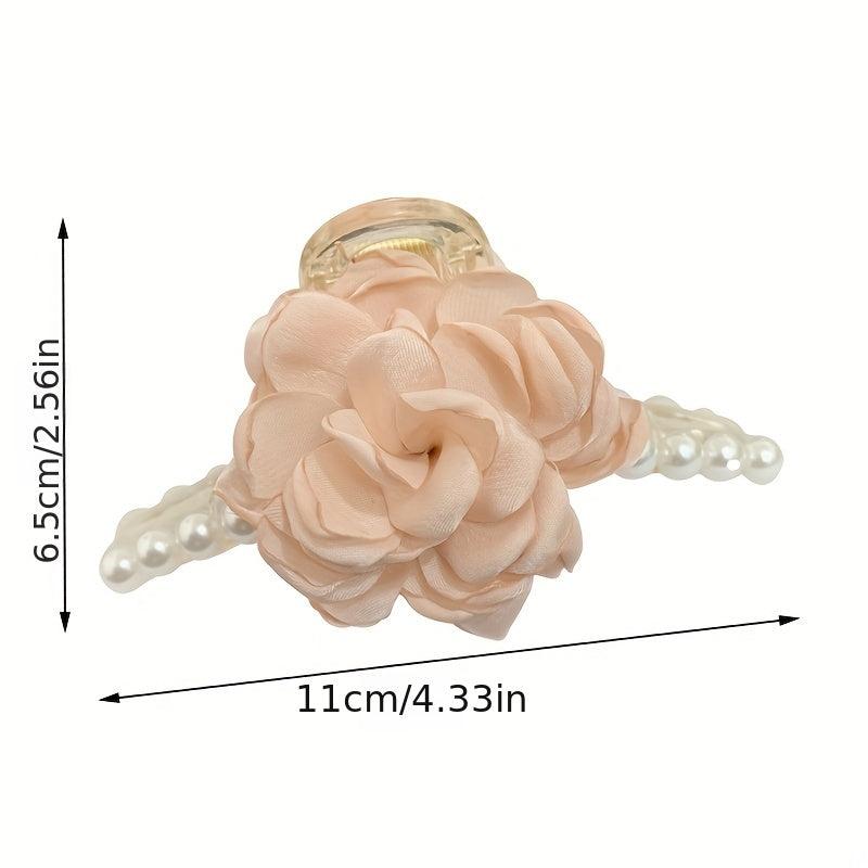 Flower Mesh Faux Pearl Hair Clip Back Head Hair Claw Female Headdress