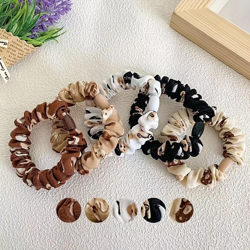Cartoon Bear Print Scrunchies Hair Tie Hair Rope Sweet Ponytail Holder