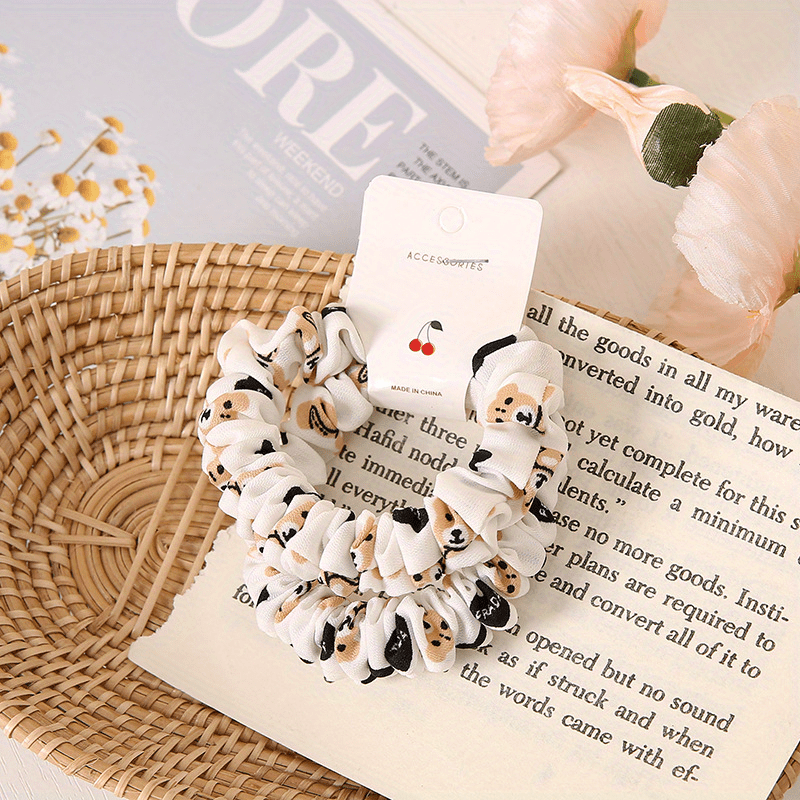 Cartoon Bear Print Scrunchies Hair Tie Hair Rope Sweet Ponytail Holder