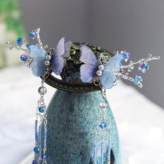 Hanfu Hair Clip Faux Pearl Butterfly Tassel Hairpin