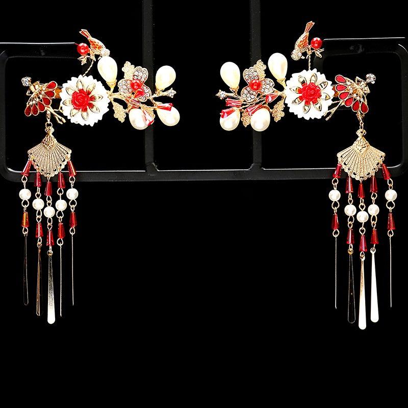 Hanfu Hair Clip Faux Pearl Butterfly Tassel Hairpin