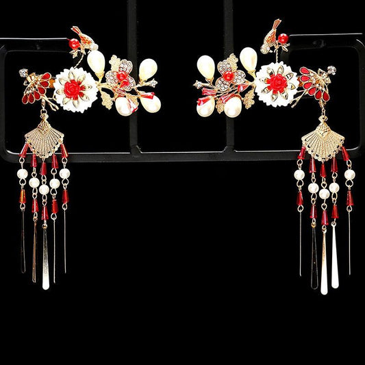 Hanfu Hair Clip Faux Pearl Butterfly Tassel Hairpin