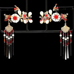 Hanfu Hair Clip Faux Pearl Butterfly Tassel Hairpin