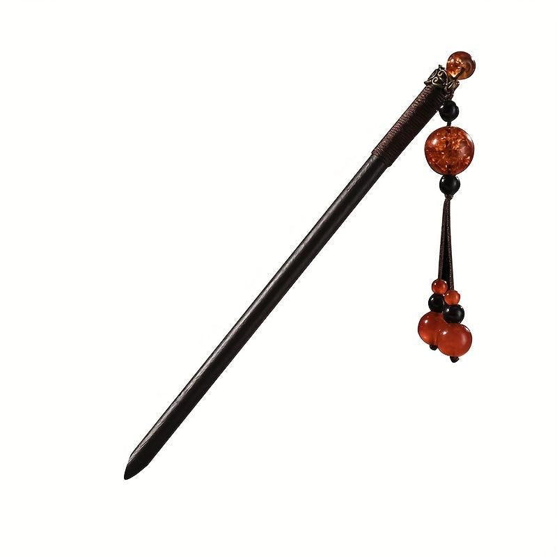 Red Beads Pendant Hairpin Wooden Hair Stick Ponytail Holder