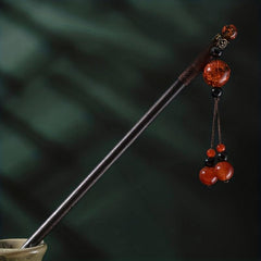 Red Beads Pendant Hairpin Wooden Hair Stick Ponytail Holder
