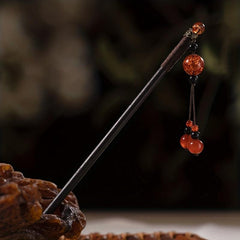 Red Beads Pendant Hairpin Wooden Hair Stick Ponytail Holder