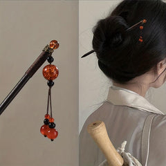 Red Beads Pendant Hairpin Wooden Hair Stick Ponytail Holder