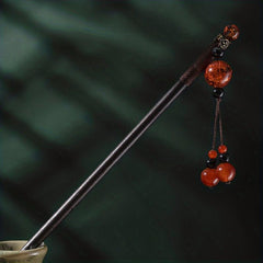 Red Beads Pendant Hairpin Wooden Hair Stick Ponytail Holder