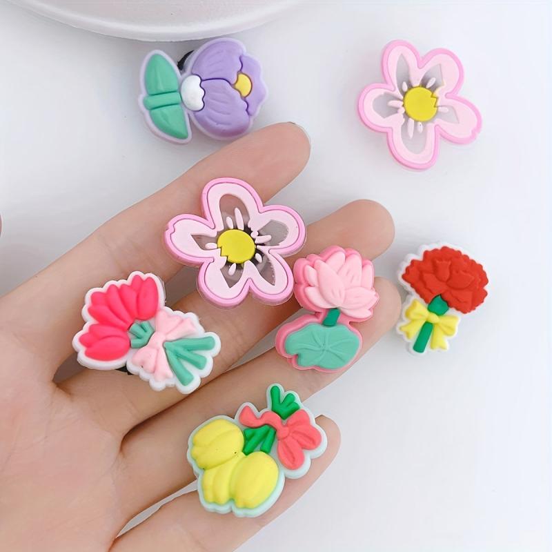 16pcs Flower Shape Shoe Charm PVC Rubber Clogs DIY Accessories